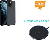 Silicone Case Geschikt Voor Apple Iphone 11 Pro Max - Zwart Met Draadloze Oplader