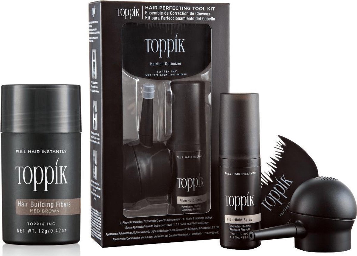 Toppik Hair Fibers Starterset Middenbruin - Toppik Hair fibers 12 gram + Toppik Toolkit - Alles voor direct vol haar en een perfecte applicatie