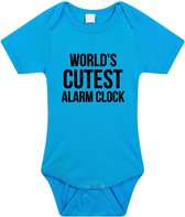 Worlds cutest alarm clock tekst baby rompertje blauw jongens - Kraamcadeau - Babykleding 68 (4-6 maanden)