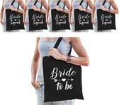 Vrijgezellenfeest dames tasjes/ goodiebag pakket - 1x Bride to Be zwart + 9x Bride Squad zwart - Vrijgezellen vrouw