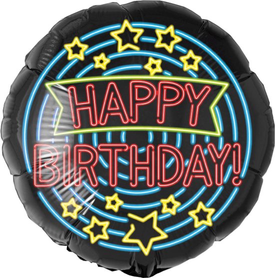 Folieballon - Happy birthday - Neon - 43cm - Zonder vulling