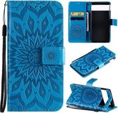 Voor Google Pixel 6 Pro Zon Embossing Patroon Horizontale Flip Lederen Case met Kaartsleuf & Houder & Portemonnee & Lanyard (Blauw)