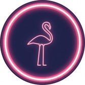 feestborden Neon Flamingo 23 cm navy/roze 8 stuks