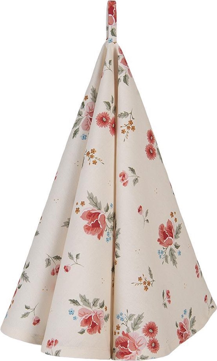 Clayre & Eef Theedoek Ø 80 cm Beige Katoen Rozen