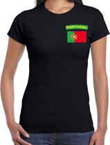 Portugal t-shirt met vlag zwart op borst voor dames - Portugal landen shirt - supporter kleding L