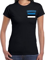 Estonia t-shirt met vlag zwart op borst voor dames - Estland landen shirt - supporter kleding XS
