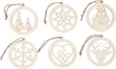 houten kerstornamenten 8 cm blank 6 stuks