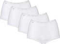 Pak van vier witte maxi slips met kanten tailleband en beenopeningen.