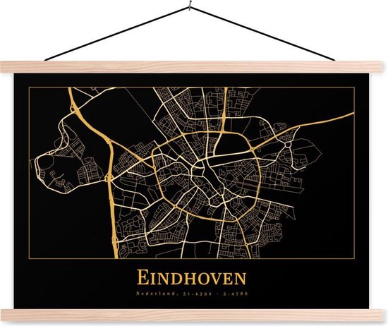 Porte-affiche avec affiche - Affiche scolaire - Carte - Eindhoven - Or - Zwart - 150x100 cm - lattes vierges
