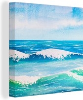 Canvas Schilderij Golf - Zee - Waterverf - 90x90 cm - Wanddecoratie