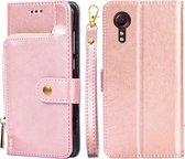 Voor Samsung Galaxy Xcover 5 Rits Tas PU + TPU Horizontale Flip Lederen Case met Houder & Kaartsleuf & Portemonnee & Lanyard (Rose Goud)