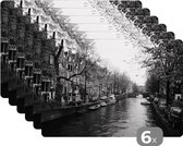 Placemat - Placemats kunststof - Amsterdamse gracht - Zwart - Wit - 45x30 cm - 6 stuks - Hittebestendig - Anti-Slip - Onderlegger - Afneembaar