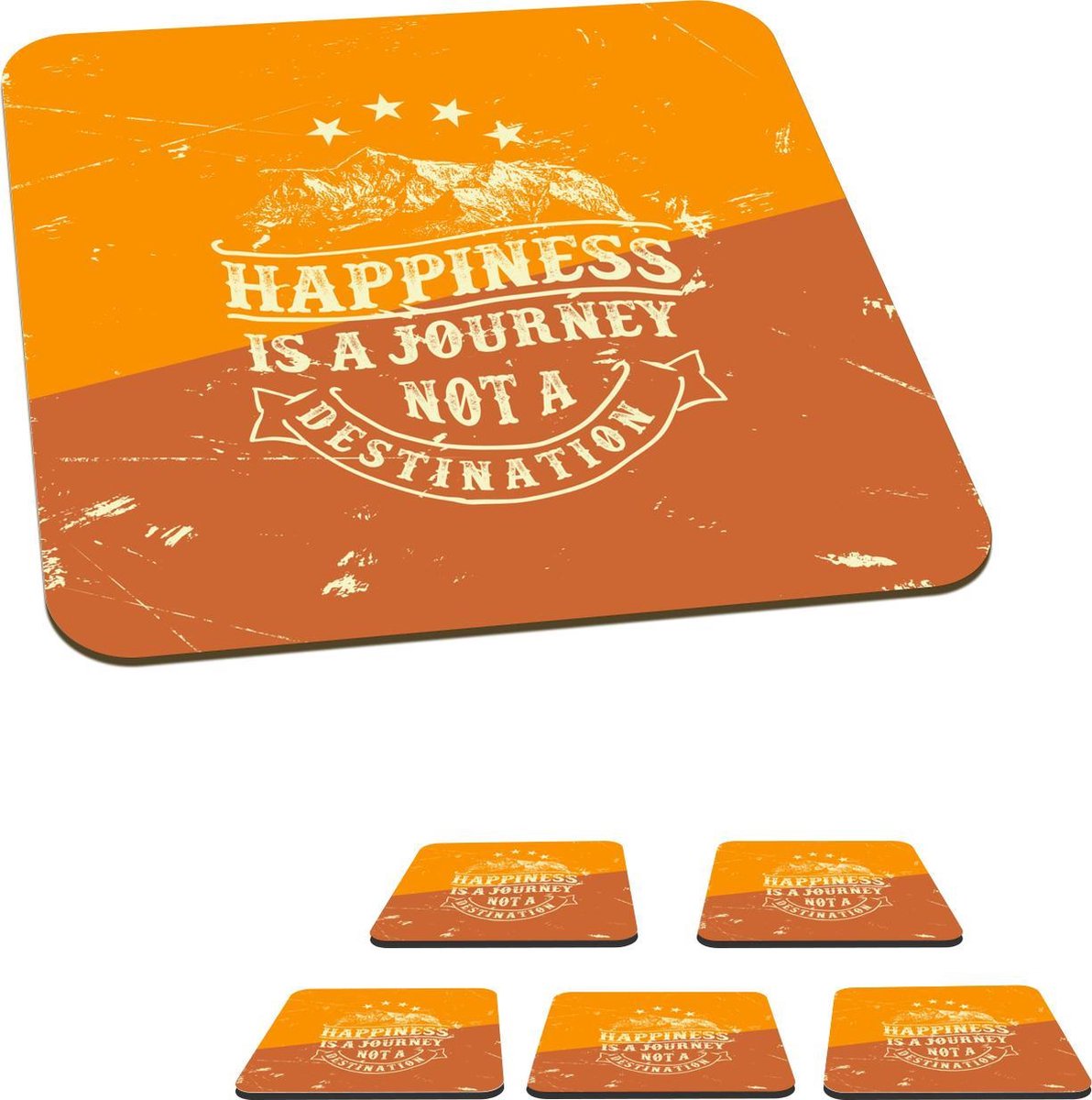Onderzetters voor glazen - Vintage - Berg - Tekst - 10x10 cm - Glasonderzetters - 6 stuks