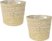 Set van 2x stuks plantenpot/bloempot van jute/zeegras diameter 26 cm en hoogte 23 cm creme beige - Met binnenkant van plastic