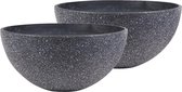 Set van 2x stuks bloempot/plantenpot schaal gerecycled kunststof/steenpoeder zwart dia 35 cm en hoogte 17 cm - Binnen en buiten