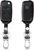 kwmobile autosleutelhoes voor VW Skoda Seat 3-knops autosleutel - Hoesje voor autosleutel in zwart / rood - Leren hoes
