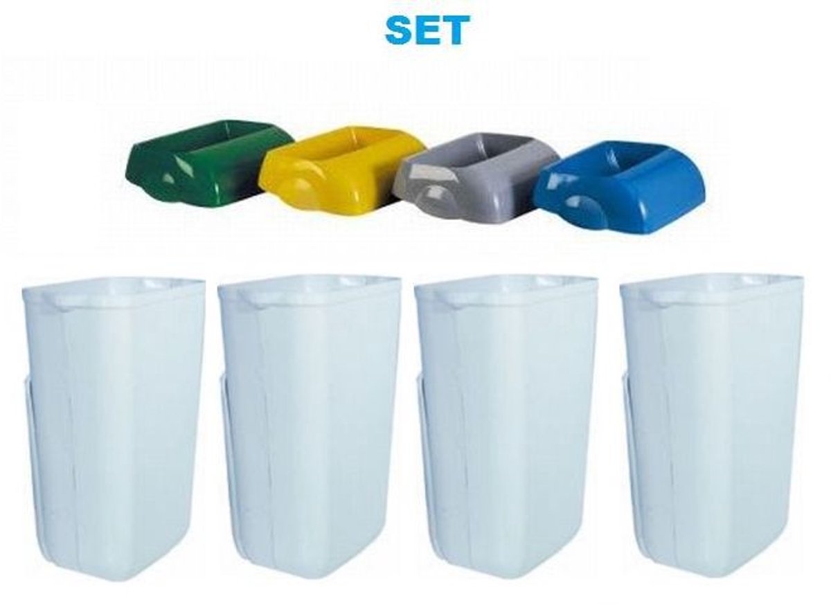Waste separation SET '' Hidden '' - 4x Marplast waste bin 23L White + 4x Colored lid