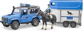 Bruder LR Defender avec remorque pour chevaux, cheval et policier - 2588