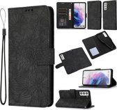 Voor Samsung Galaxy S21 5G Huid Voelen Reliëf Zonnebloem Horizontale Flip Lederen Case met Houder & Kaartsleuven & Portemonnee & Lanyard (Zwart)