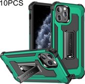 10 PCS Knight Jazz PC + TPU schokbestendige beschermhoes met opvouwbare houder voor iPhone 11 Pro Max (donkergroen)