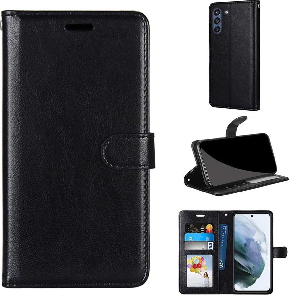 Portemonnee Book Case Hoesje Geschikt voor: Samsung Galaxy S21 FE - zwart