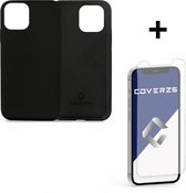 Coverzs Luxe Liquid Silicone case geschikt voor Apple iPhone 12 Pro Max - beschermhoes - siliconen backcover - optimale bescherming - zwart + glazen Screen Protector
