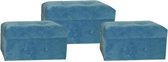 Voetensteun DKD Home Decor Blauw Polyester Hout MDF (3 pcs)