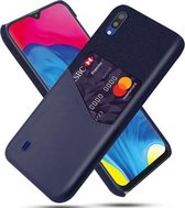 Voor Samsung Galaxy M10 Doek Textuur PC + PU lederen achterkant Schokbestendig hoesje met kaartsleuf (blauw)