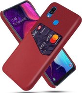 Voor Samsung Galaxy A30 Doek Textuur PC + PU lederen achterkant Schokbestendig hoesje met kaartsleuf (rood)