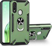 Voor OPPO A8 PC + TPU-beschermhoes met 360 graden draaibare ringhouder (donkergroen)