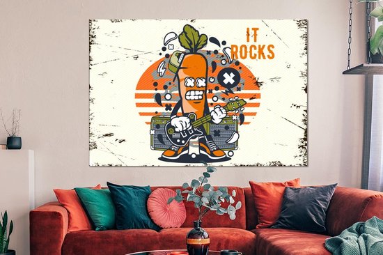 Décoration murale Métal - Aluminium Peinture Industrielle - Carotte - Guitare - Vintage - 150x100 cm - Dibond - Photo sur aluminium - Décoration murale industrielle - Pour le salon / chambre