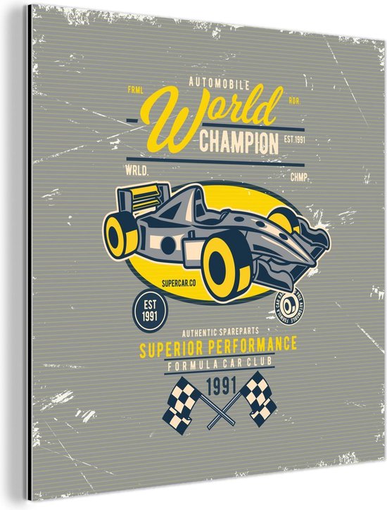 Décoration murale Métal - Peinture Aluminium Industrielle - Voiture de course - Drapeau - Rétro - 90x90 cm - Dibond - Photo sur aluminium - Décoration murale industrielle - Pour le salon / chambre