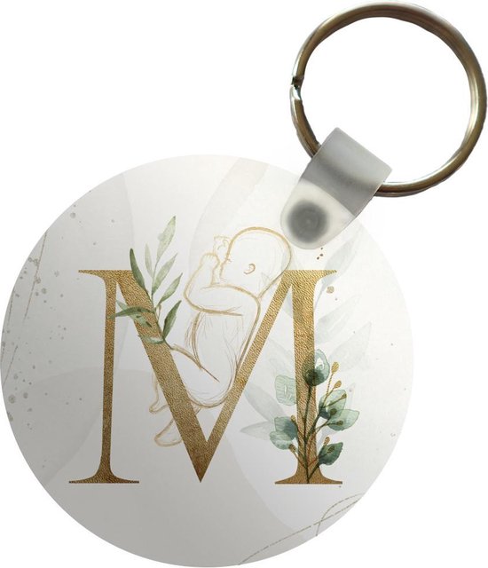 Sleutelhanger - Letters - M - Goud - Baby - Plastic - Rond - Uitdeelcadeautjes