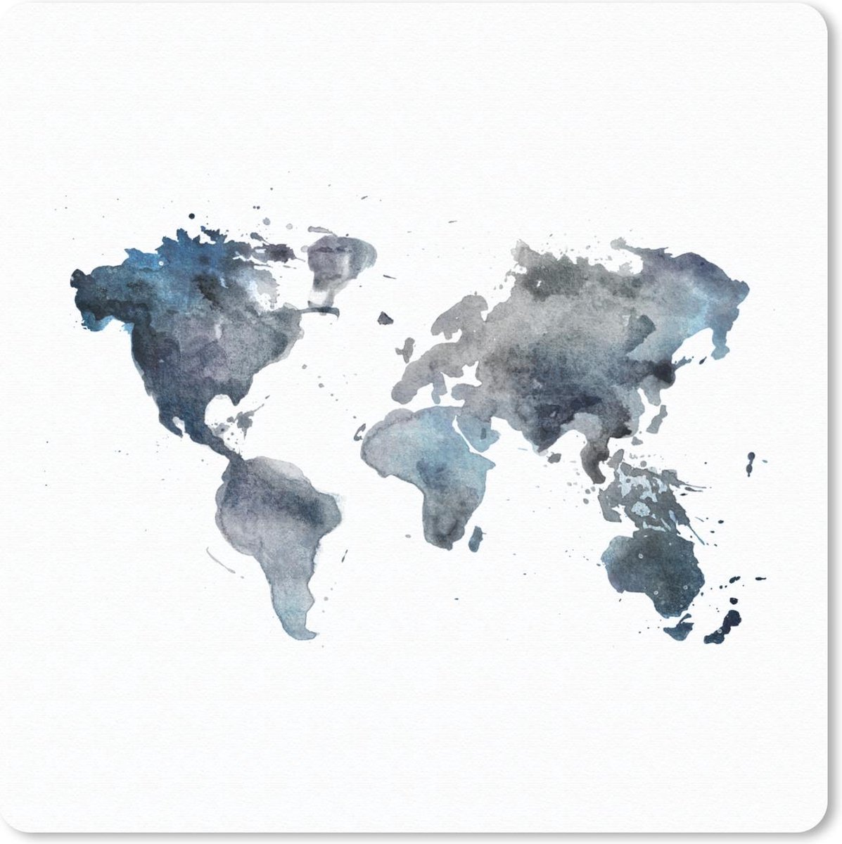 Muismat 20x20 cm - Mousepad Wereldkaart - Waterverf - Abstract - Muismatten