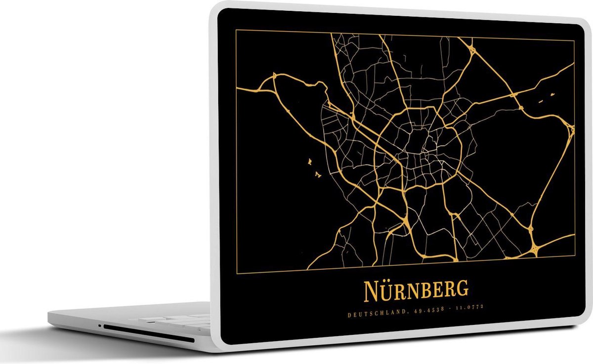 Laptop sticker - 12.3 inch - Kaart - Nürnberg - Goud - Zwart - 30x22cm - Laptopstickers - Laptop skin - Cover
