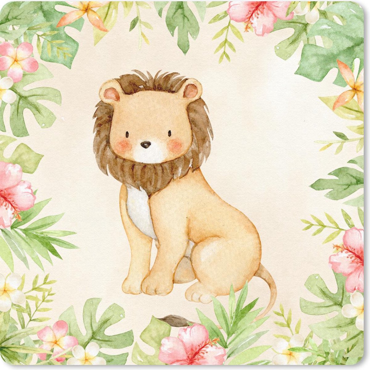 Muismat 20x20 cm - Mousepad Jungle - Leeuw - Waterverf - Muismatten