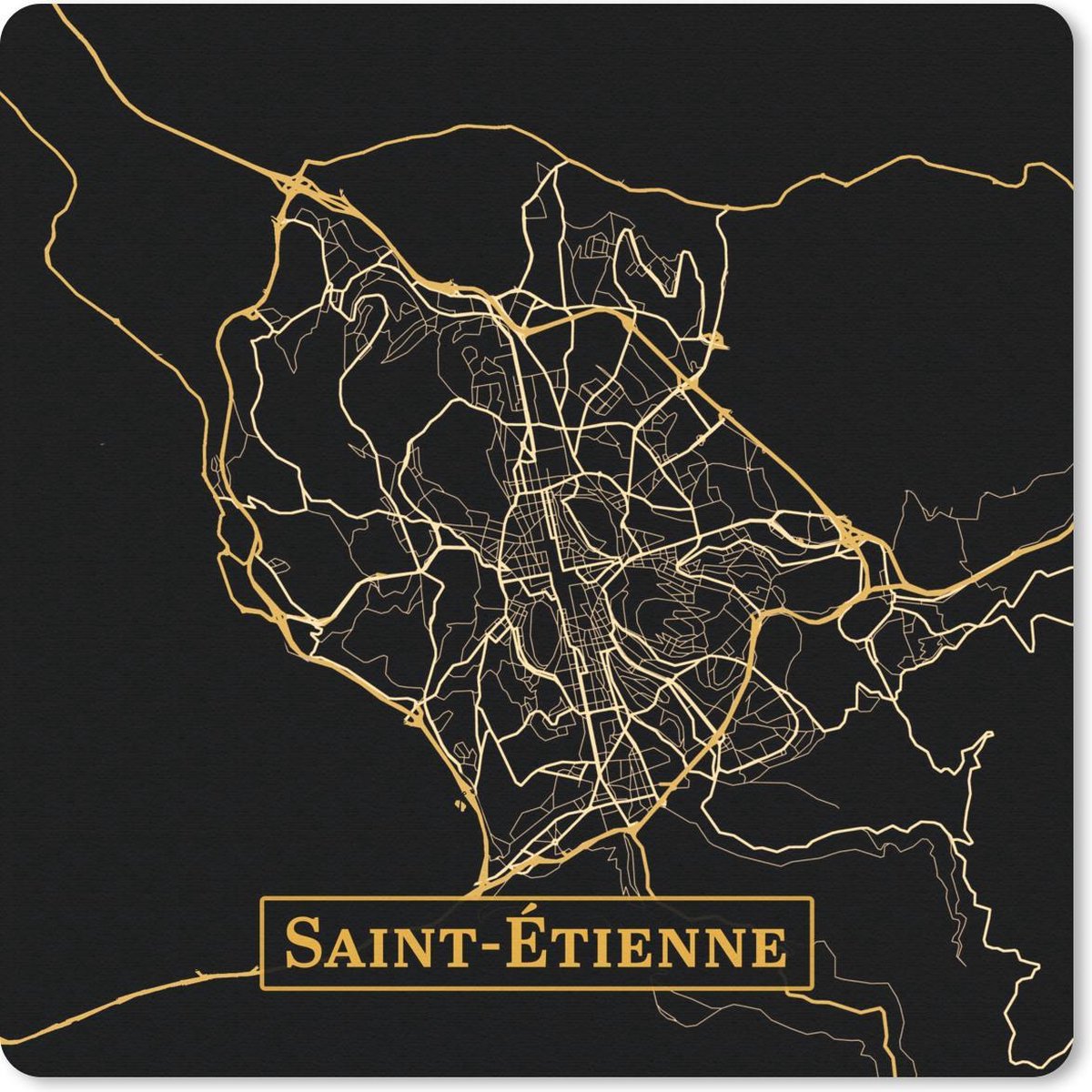 Muismat 20x20 cm - Mousepad Kaart - Saint-Étienne - Goud - Zwart - Muismatten