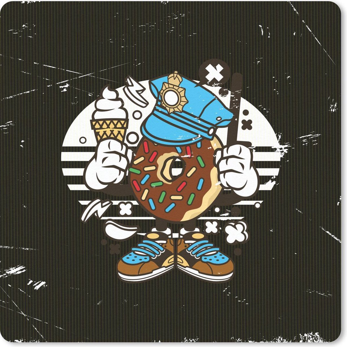 Muismat 30x30 cm - Mousepad Vintage - Donut - Politie - Muismatten