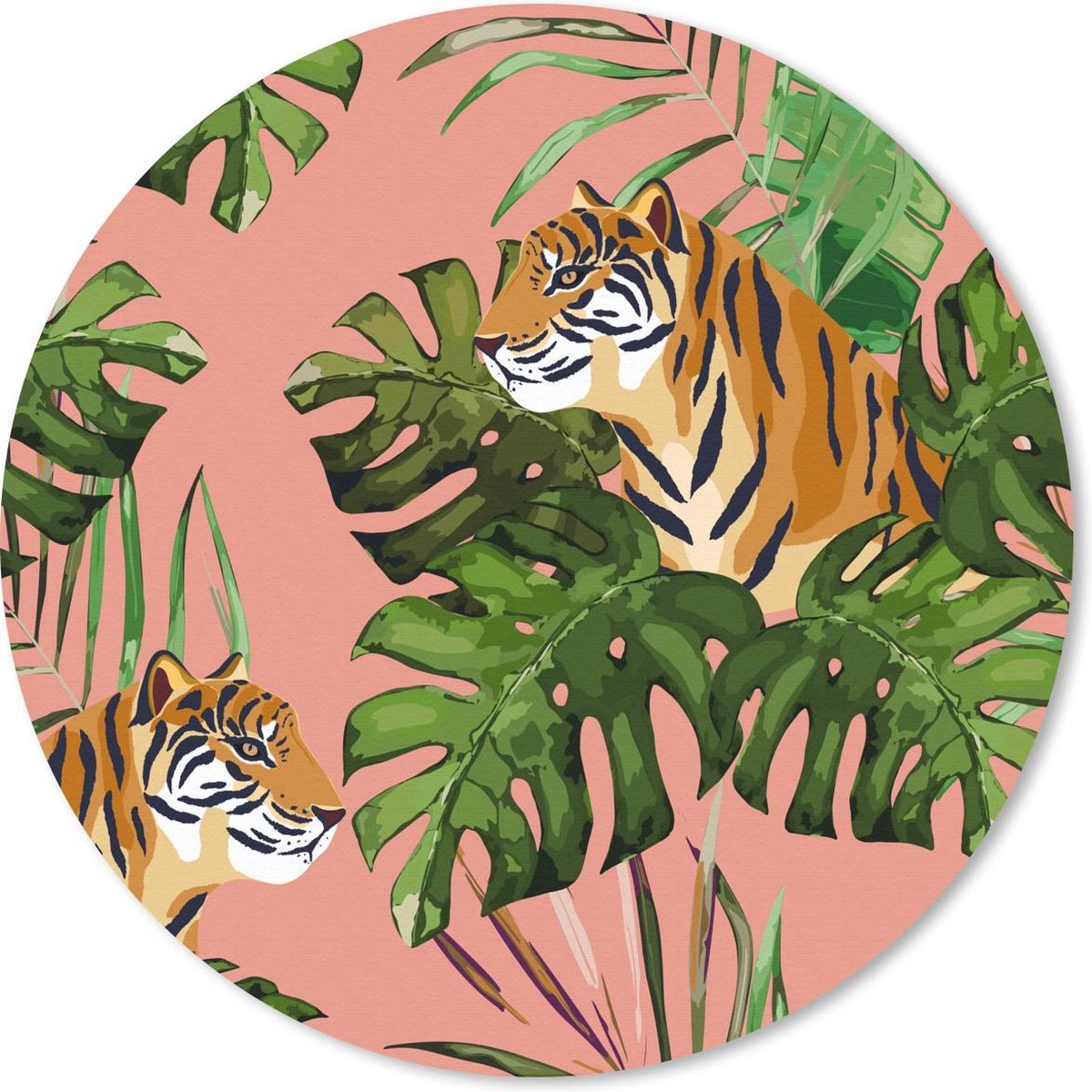 Muismat rond 20x20 cm - Mousepad Monstera - Tijger - Botanisch - Ronde muismatten