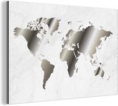 Wanddecoratie Metaal - Aluminium Schilderij Industrieel - Wereldkaart - Zwart Wit - Marmer - 150x100 cm - Dibond - Foto op aluminium - Industriële muurdecoratie - Voor de woonkamer/slaapkamer