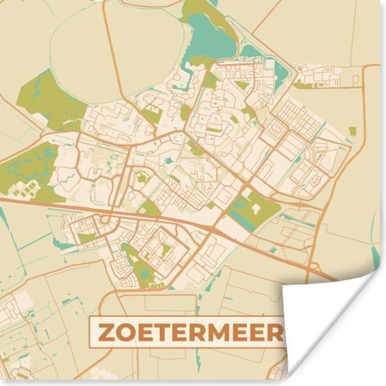 Poster Kaart - Zoetermeer - Vintage - 100x100 cm XXL