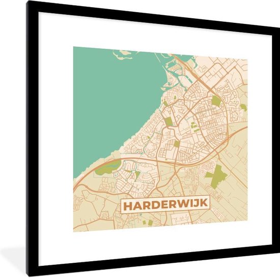 Fotolijst incl. Poster - Kaart - Harderwijk - Vintage - 40x40 cm - Posterlijst