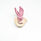Vogeltje Houten bijtring - Donker oudroze