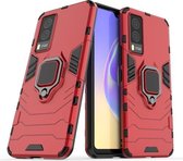 Voor vivo V21e 5G PC + TPU schokbestendige beschermhoes met magnetische ringhouder (rood)