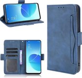 Voor OPPO Reno6 5G Huid Voelen Kalf Patroon Horizontale Flip Lederen Case met Houder & Kaartsleuven & Fotolijst (Blauw)