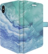 Apple iPhone X/10/XS Telefoonhoesje - Portemonneehoesje  - Met pasjeshouder - Met Marmerprint - Marmer - Lichtblauw