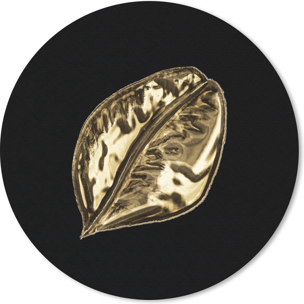 Muismat rond 20x20 cm - Mousepad Blad - Goud - Plant - Ronde muismatten
