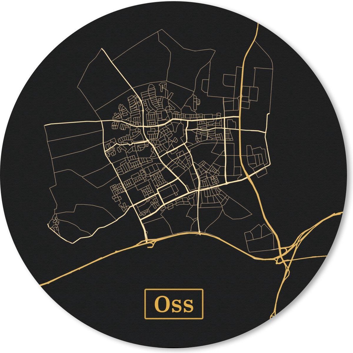 Muismat rond 20x20 cm - Mousepad Stadskaart - Oss - Goud - Zwart - Ronde muismatten