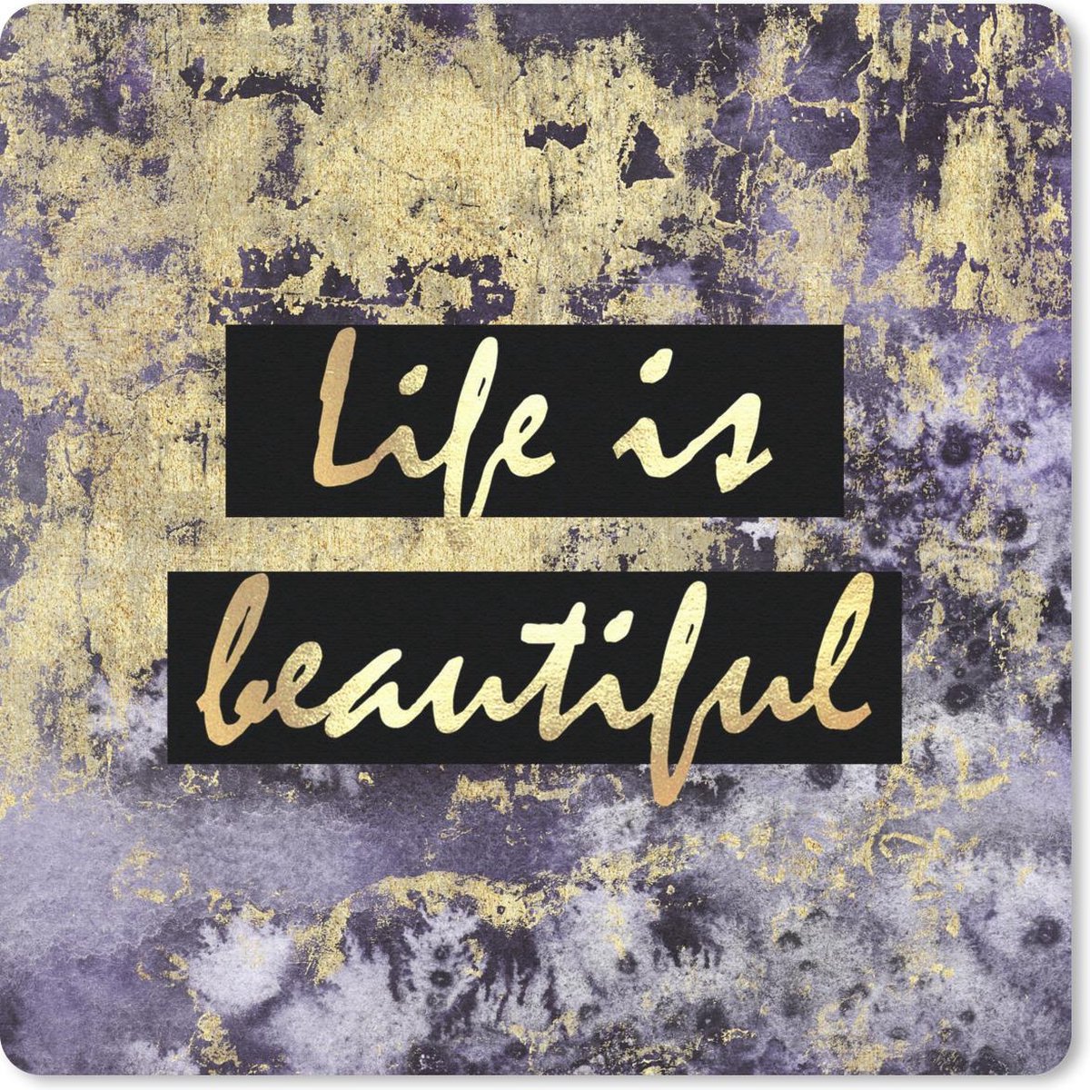 Muismat 30x30 cm - Mousepad Quote - Life - Goud - Paars - Muismatten