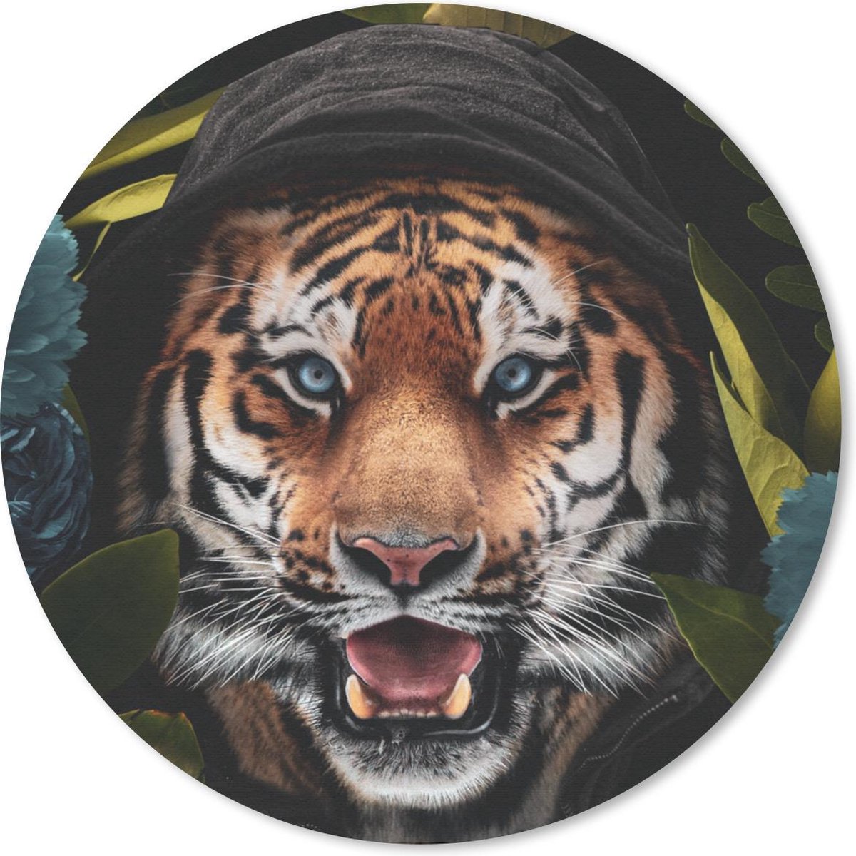 Muismat rond 20x20 cm - Mousepad Tijger - Bloemen - Kleding - Ronde muismatten